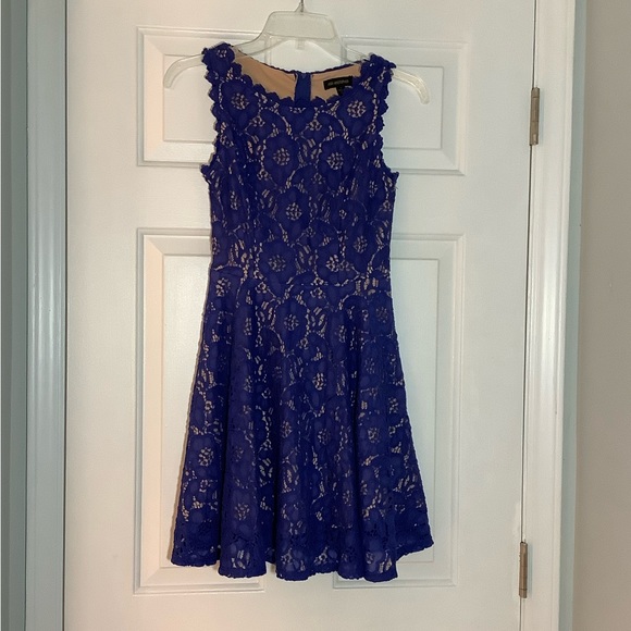 jodi kristopher blue lace dress Jodi Kristopher | Dresses | Jodi Kristopher Lace Mini Dress Halter Keyhole  1 Sleeveless Flare Pleated Blue